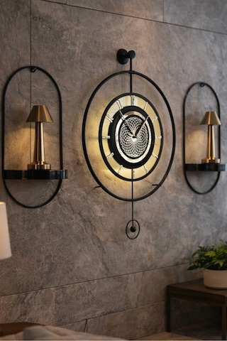 Metaquartz Aksesuar Siyah - Çark Pırlanta - Modern Dekoratif Metal Duvar Saati Siyah