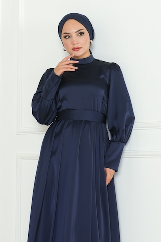 Kuşaklı Saten Abiye 1136 - Lacivert