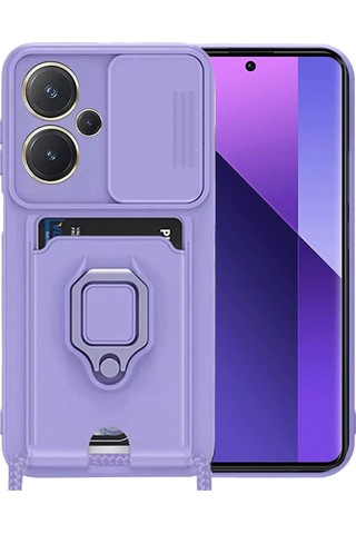 Redmi Note 13 Pro Plus Kılıf Zuma Kartvizitli Yüzüklü Silikon - Lila