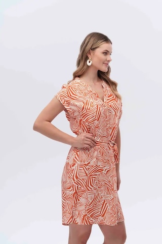 Canel Kısa Kol V Yaka Midi Elbise - Minimalist Desen - Günlük Kullanım Zebra