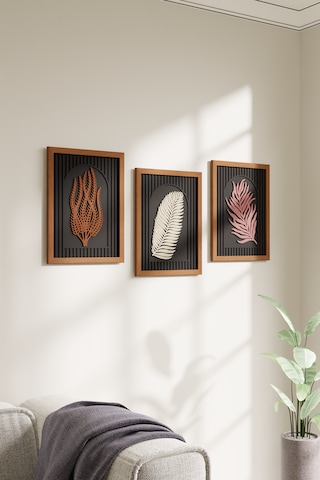 Ahşap Dekoratif 3'lü Modern Çerçeveli Tablo
