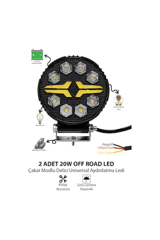 Off-road Yuvarlak Led Çalışma Lambası 2 Adet 20w -selamlamalı Gündüz Led Flash Mod & Delici Işık