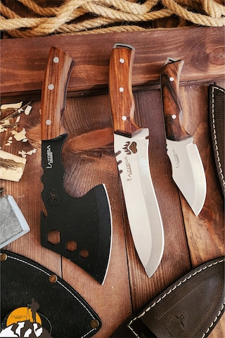 Outdoor Balta Bıçak 3lü Seti Kamp Baltası Bıçak Bıçağı Nacak Blt