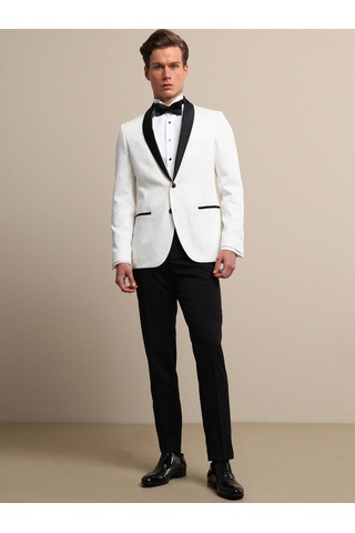 Kip Ekru Düz Slim Fit Şal Yaka Dokuma Smokin Takım Elbise Çok Renkli