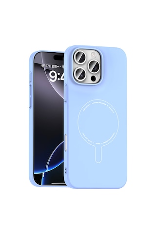 Maks Technology iPhone Uyumlu 16 Pro Kılıf M-safe Şarj Özellikli Kamera Korumalı Mkst Elio Sert Pc Kapak - Açık Mavi