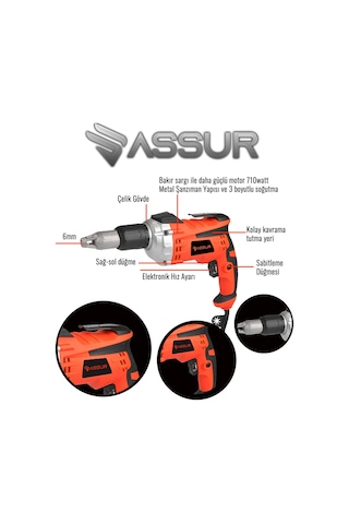 Assur ASR211 710W 90Nm Alçıpan Vidalama Kırmızı