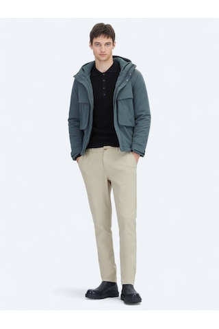 Kip Haki Regular Fit Kapüşonlu Casual Dokuma Mont