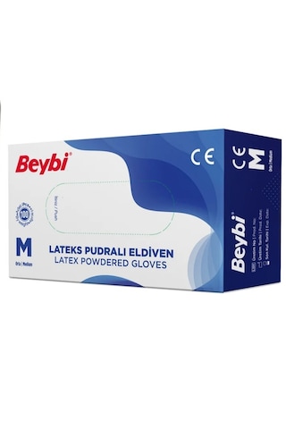 Beybi Pudralı Beyaz Lateks Eldiven 100'lü X 4 Paket M
