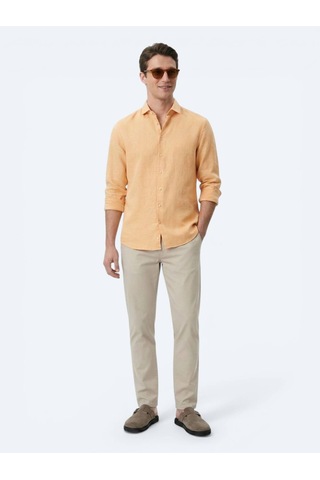 Kip Safran Düz Regular Fit Uzun Dokuma Casual Pamuk Karışımlı Gömlek Sarı