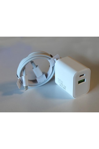 Elba ELB05-PD-25WiOS Uyumlu Beyaz 25W Usb-c Ev Şarj Kafa+1mt Type-c To Lightnıng Kablo PD3.0-QC4.0 Hızlı Ş