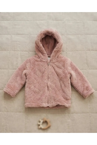 Bebitof Kız Bebek Pudra Pembe Peluş Kapüşonlu Fermuarlı Hırka