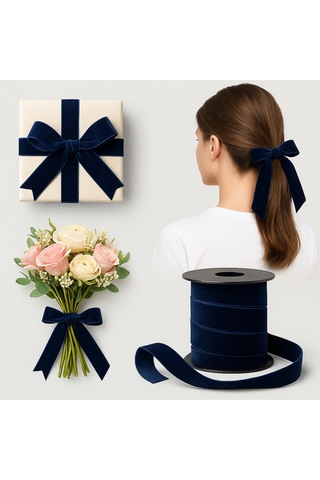 Paşateks 3 Cm Düz Kadife Şerit Lacivert 5 Metre Premium Tekstil Aksesuarı