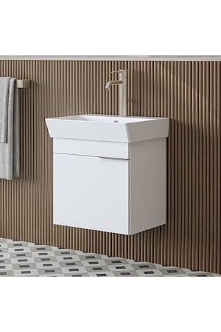 Likya Ayaksız Tek Kapaklı Lavabolu 49 Cm Banyo Dolabı Alt, Mini Lavabolu Alt Banyo Dolabı Beyaz