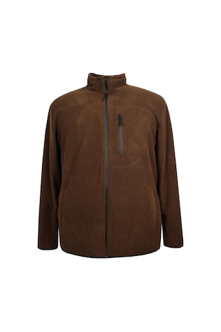 Erkek Büyük Beden Dik Yakalı Fermuarlı 122 Kg-172 Kg Arası İçin Uygun Bedenli Polar Sweat Mont Kahverengi