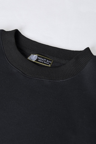 Unisex Siyah Önü Veaven Baskılı Oversize Kalın Üç İplik Şardonlu Bisiklet Yaka Sweatshirt Siyah