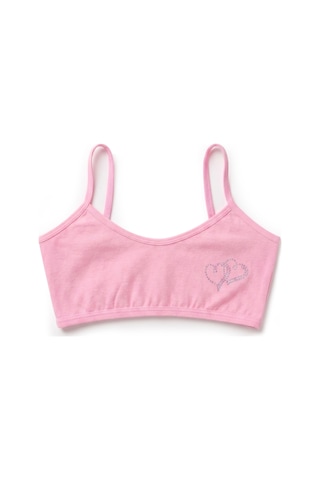 Öts Kız Çocuk 3 Lü Pamuklu Büstiyer Taş Baskılı Pedsiz Ergonomik Toparlayıcı 6122-3 Pembe