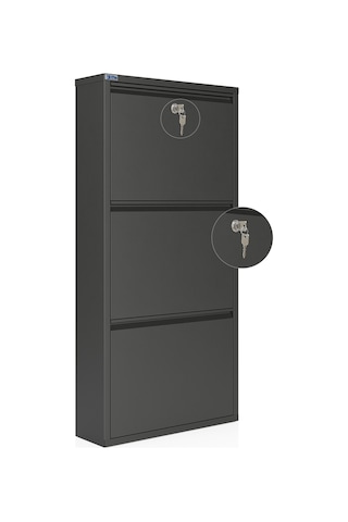 Ceha Kilitli 3'lü Metal Ayakkabılık - Füme K.AYK-3 /AB7979/KL