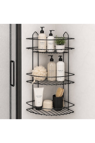 İbico K13-011 Banyo Köşelik Ve Duşakabin Rafı 3 Katlı Üçgen - Siyah Metal- 12'li Paket Diğer