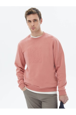 Kip Pembe Bisiklet Yaka Baskılı Sweatshırt Çok Renkli