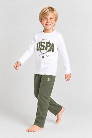 U.s. Polo Assn.%100 Pamuk 2661 Baskılı Uzun Kol Erkek Çocuk Pijama Takımı Beyaz