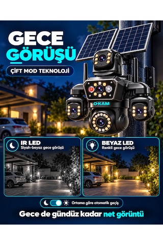 O-kam Oks340 12mp 4 Kameralı 4g Çift Solar Panel Gece Görüş 128gb Hafıza Kartı 15gb İnternet Akıllı Kamera