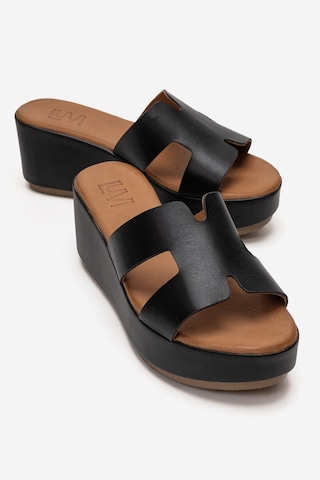 Luvishoes Luvi Shoes Lıa Siyah Cilt Hakiki Deri Kadın Dolgu Topuklu Terlik Siyah