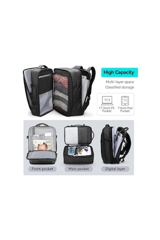 Mark Ryden Expandos Laptop Sırt Çantası Genişletilebilir İç Hacim Şarj Kiti Mr9299 Kr07 siyah