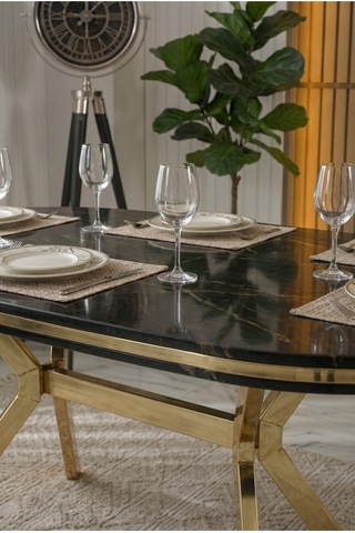 Zae Mdf Yemek Masası 90x170 Cm Siyah Mermer/gold Siyah Mermer/gold
