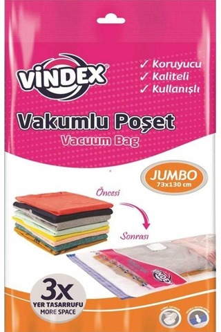 Vindex Vakumlu Giyisi Yastık Yorgan Saklama Torbası Poşeti Hurç - Jumbo - 73x130 Cm. - 10 Paket 140l