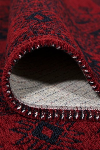 Kırmızı Renkli Afgan Tarzı Altı Kaymaz Yıkanabilir Şönil Kilim-56