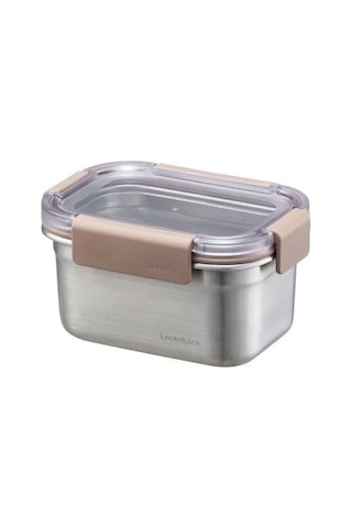 Locknlock Paslanmaz Çelik Fırın Ve Saklama Kabı, Dörtgen Kilitli 520 Ml, Kahverengi