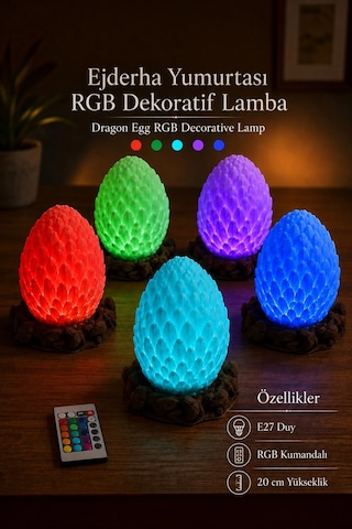 Ejderha Yumurtası Dekoratif Masa Lambası Rgb E27 Duy 20 Cm Dracora Varsayılan
