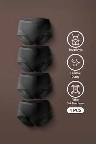 Auw Kadın Mikro Tüllü Toparlayıcı Slip Külot 4'lü - Easyshape Siyah
