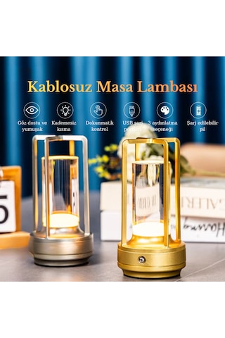 Usb Şarjlı Dokunmatik Kademesiz Led Gece Lambası Masa Lambası 3ışık Modu Dekoratif Ev Kafe Restoran Altın