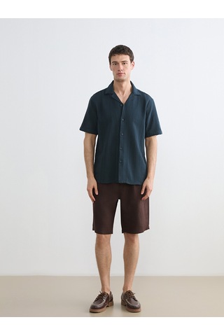 Lcw Vision Lacivert Regular Fit Resort Yaka Kısa Kollu Erkek Gömlek
