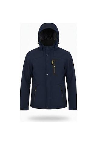 Mero Life Içi Kürklü Kapüşonlu Su Ve Rüzgar Geçirmez Softshell Erkek Mont Lacivert