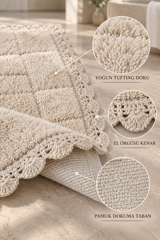 Alanur Bodrum Tufting Cotton Pamuklu El Işi Örgülü 2 Li Paspas 109 Bej