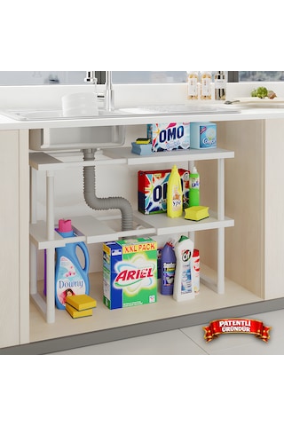 Ayarlanabilir Genişletebilir Modüler Çift Katlı Dolap İçi Düzenleyici Raf Çok Amaçlı Raf Plastik beyaz