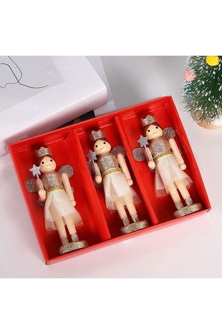 Homyl 3 Parça 12cm Ahşap Fındıkkıran Melek Kız Altın