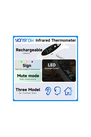 Yongrow Şarj Edilebilir Kulak Ve Alın Termometresi 3 Modlu Dijital Kızılötesi Termometre Yetişkin, Çocuk, Bebek İçin
