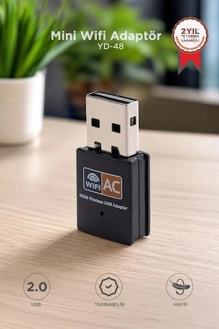 Bağlantı Parçası Elektronik Ürün Ağ Adaptörü Mini Wifi Adaptör Usb 2.0 600 Mbps Yd48 Siyah