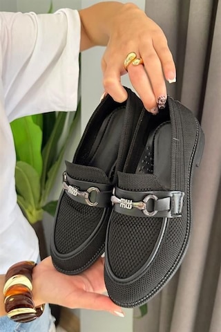 Kadın Marie Siyah Triko Metal Tokalı Kadın Loafer Günlük Makosen Ayakkabı