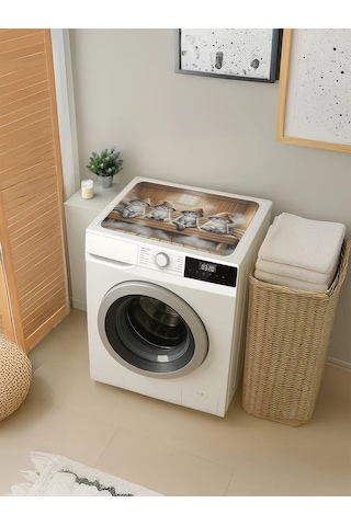 Joyarty Çamaşır Makinesi İçin Mat "kediler Banyoda" 58x38 421575265 Açık Kahverengi