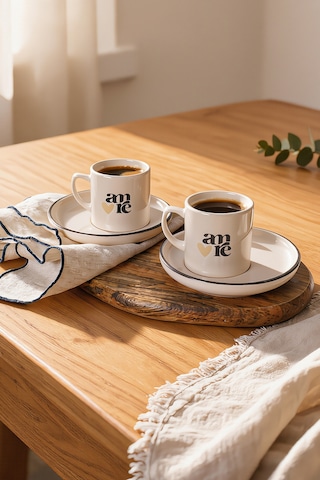 Keramika Amre Deep Kahve Takımı 4 Parça 2 Kişilik 23720-26 Krem