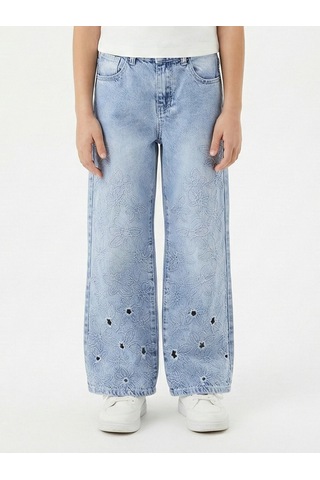 Xo Kids Kız Çocuk Çiçek Nakışlı Jean Pantolon 4-13 Yaş 26164 Mavi