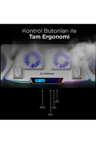Rampage S50 Glacier Beyaz Rgb Işıklı 11 Fanlı Lcd Göstergeli 1 Type C 1 Usb Girişli Yükselebilen Notebook Soğutucu