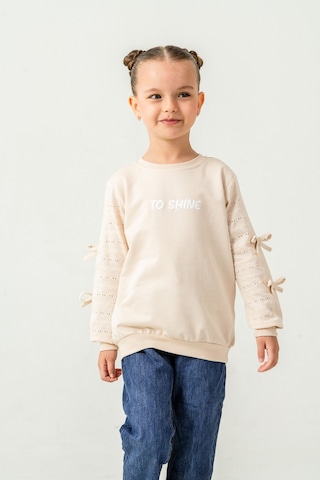 Kız Çocuk Kurdeleli Sweatshirt Ekru
