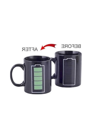 Novahub Isıya Duyarlı Renk Değişen Seramik Fincan - Kahve Pil Kupa - Sihirli Fincan Siyah