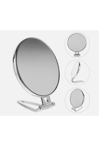 Gaman 2X Büyüteçli Yuvarlak Gümüş Portatif Makyaj Aynası