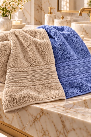 Puffy 2 Adet %100 Bambu Renkli Çavuş Desenli Ultura Yumuşak 50x85 Cm Havlu / Yüz Havlusu / Saç Havlusu / Çeyiz Seti Açık Kahverengi